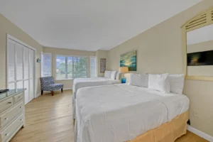Pet-friendly bedroom inside this cozy Fairways vacation home.